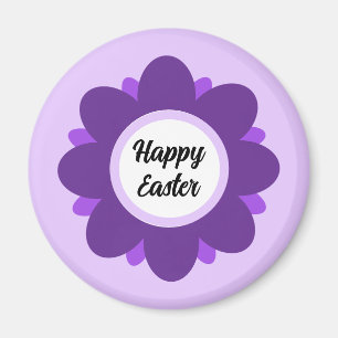 Cute Purple Flower Design Happy Easter Magnet