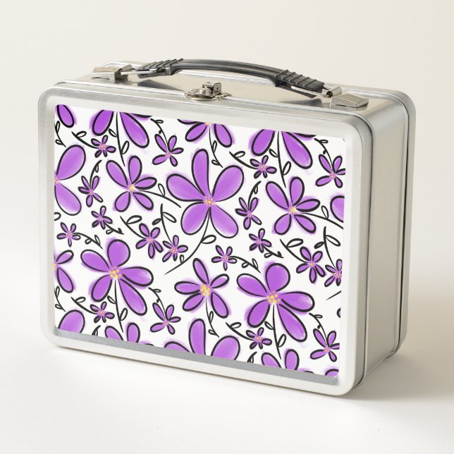 Cute purple flower pattern metal lunch box (Front)