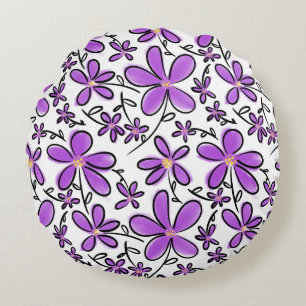Cute purple flower pattern round cushion