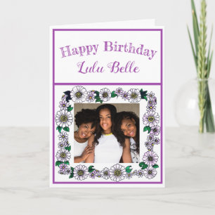 Cute Purple Flowers   Photo Personalised Birthday Card