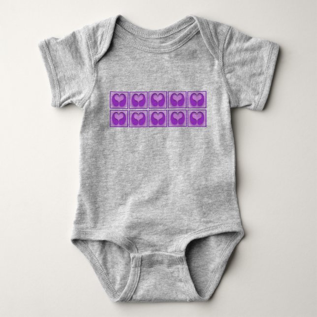 Cute Purple Framed Hearts Baby Shower Gift Bodysuit (Front)