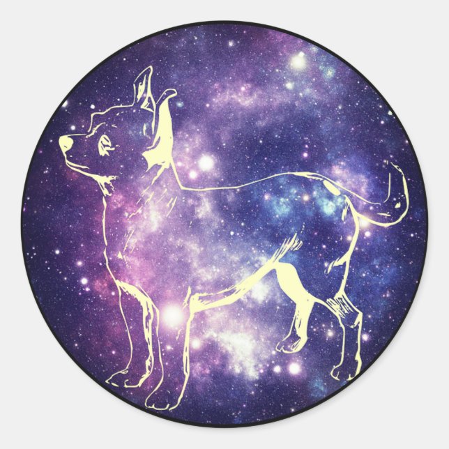 Cute Purple Galaxy Chihuahua Space Star Dog Classic Round Sticker (Front)