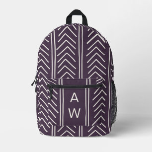 Cute Purple Geometric Arrows Monogram Initials Printed Backpack