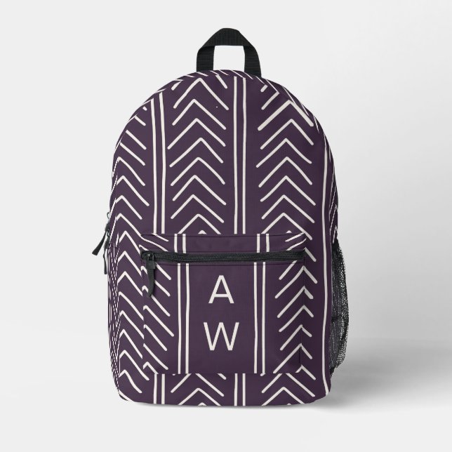 Cute Purple Geometric Arrows Monogram Initials Printed Backpack (Front)