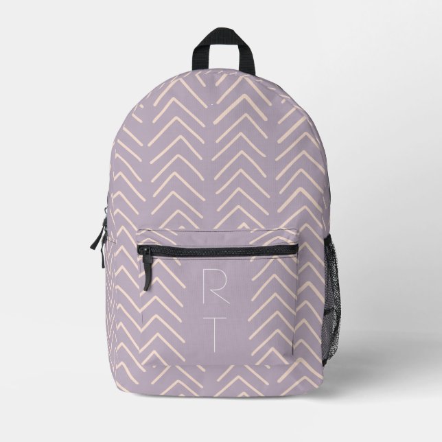 Cute Purple Geometric Arrows Monogram Initials Printed Backpack (Front)
