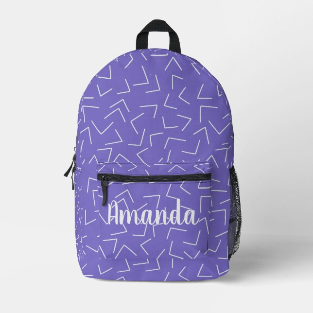 Cute Purple Geometric Arrows Monogram Name Printed Backpack (Front)
