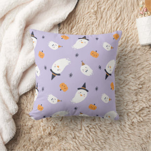 Cute Purple Ghost and Pumpkin Cushion