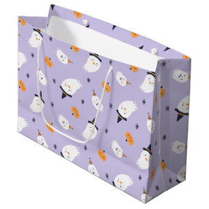 Cute Purple Ghost and Pumpkin Large Gift Bag