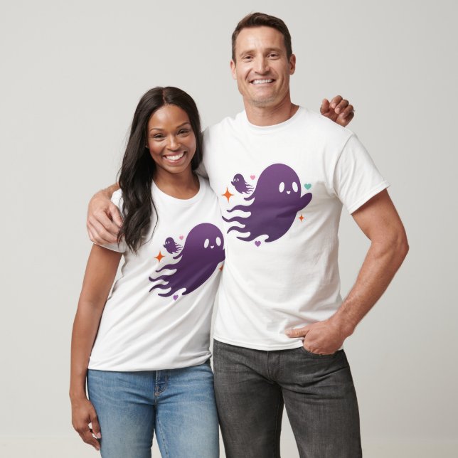 Cute Purple Ghost Duo – Whimsical Halloween Art T-Shirt (Unisex)