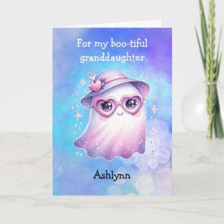Cute Purple Ghost Halloween Granddaughter Card