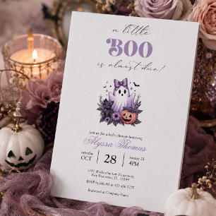 Cute Purple Ghost Little Boo Baby Shower Invitation