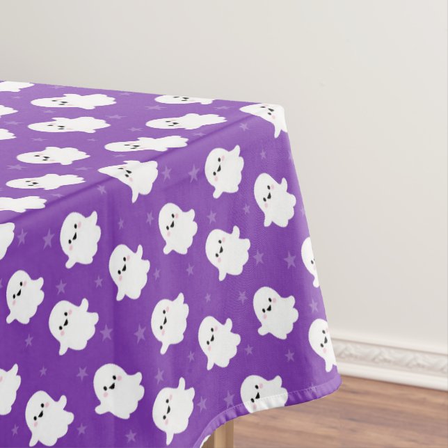 Cute Purple Ghost Pattern – Halloween Design Tablecloth (In Situ)