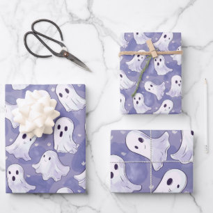 Cute Purple Ghost Pattern Wrapping Paper Sheet