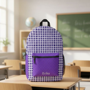Cute Purple Gingham Personalized Backpack