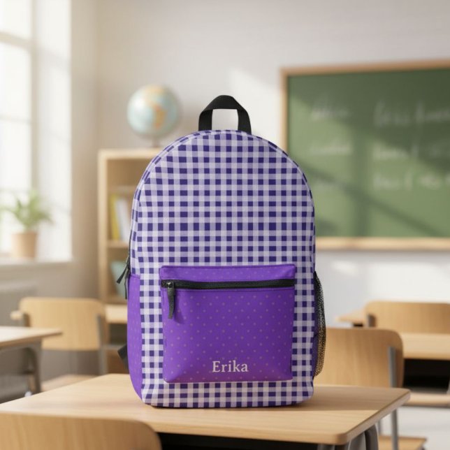 Cute Purple Gingham Personalized Backpack (Creator Uploaded)