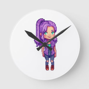 Cute purple girl  round clock
