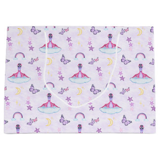 Cute Purple Girls Birthday Dinosaur Large Gift Bag