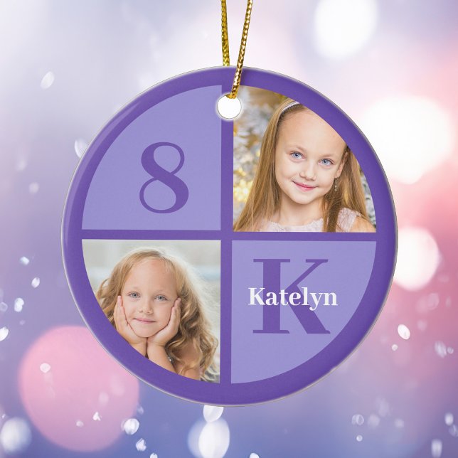 Cute Purple Girls Photo Personalised Christmas Ceramic Tree Decoration (Creator Uploaded)