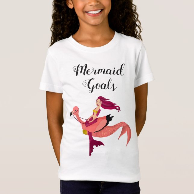 Cute Purple Girly Flamingo Mermaid Inspirational T-Shirt (Front)