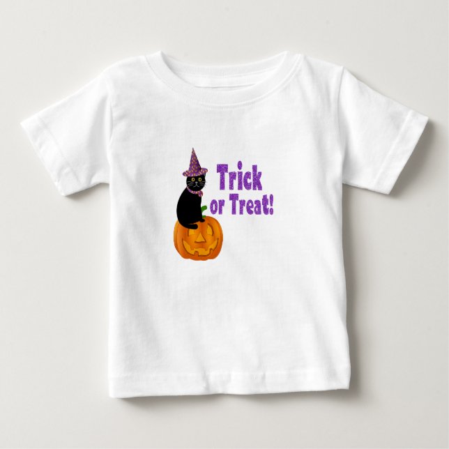 Cute Purple Glitter Trick or Treat Baby T-Shirt (Front)