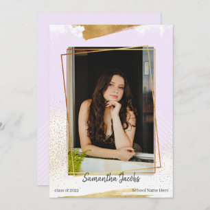 Cute Purple & Gold Framed Graduation Announcement