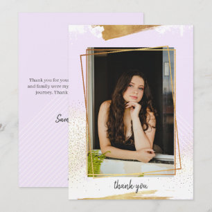 Cute Purple & Gold Framed Graduation Thank You Inv Invitation