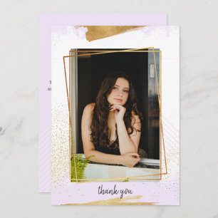 Cute Purple & Gold Framed Graduation Thank You Invitation