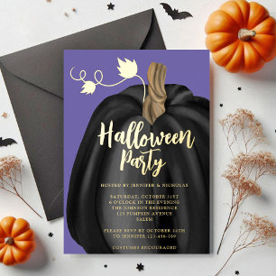 Cute Purple Gold Pumpkin Halloween Party