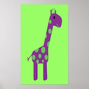 Cute Purple & Green Cartoon Giraffe Customisable Poster