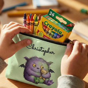 Cute Purple Green Fluffy Monster Buddy Accessory Pouch