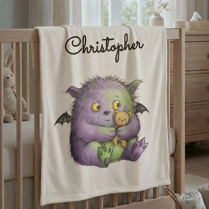 Cute Purple Green Fluffy Monster Buddy Fleece Blanket