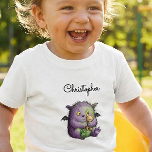 Cute Purple Green Fluffy Monster Buddy Toddler T-Shirt