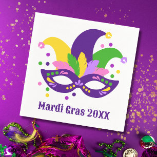 Cute Purple Green Gold Mardi Gras Mask  Napkin