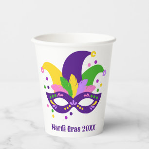 Cute Purple Green Gold Swirl Mardi Gras Paper Cups