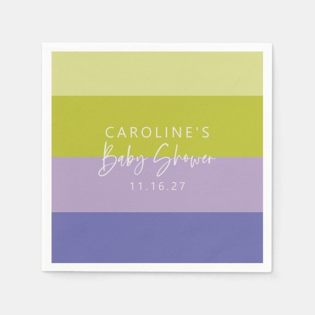 Cute Purple Green Stripe Mod Custom Baby Shower Napkin (Front)