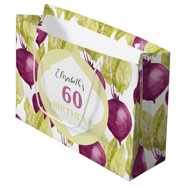 Cute Purple GreenBeets Watercolor Art Large Gift Bag (Front Angled)