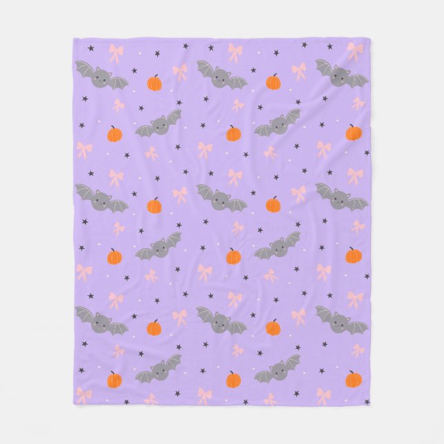 Cute Purple Halloween Bat Pattern Blanket (Front)