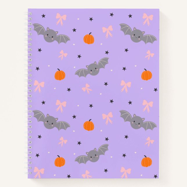Cute Purple Halloween Bat Pattern Notebook (Front)