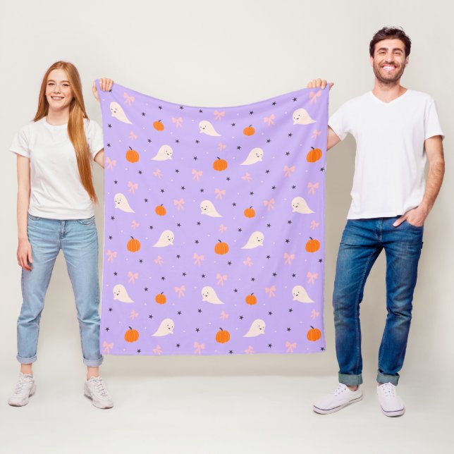 Cute Purple Halloween Ghost Pattern Blanket (In Situ)