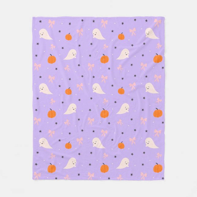 Cute Purple Halloween Ghost Pattern Blanket (Front)
