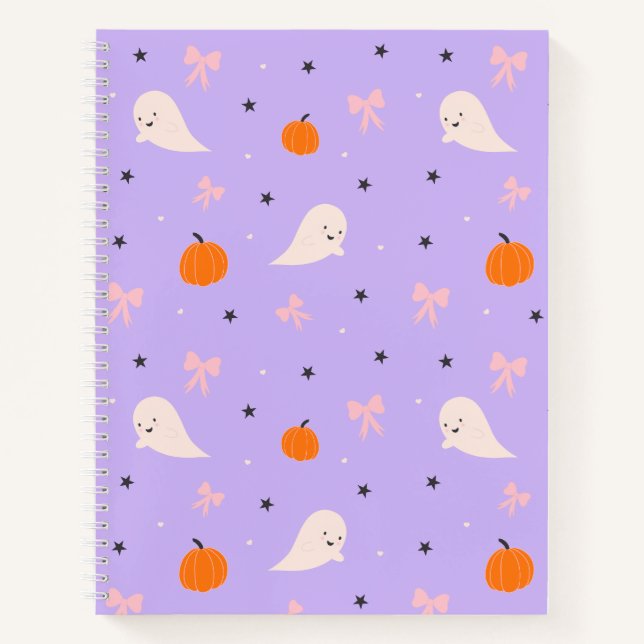Cute Purple Halloween Ghost Pattern Notebook (Front)