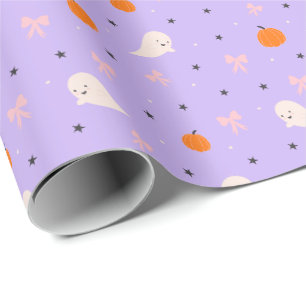 Cute Purple Halloween Ghost Pattern Wrapping Paper