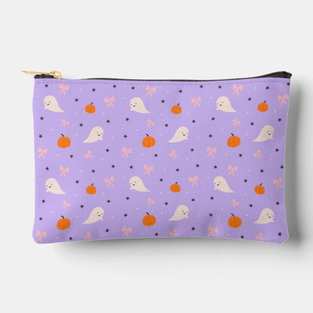 Cute Purple Halloween Ghost Pattern Zipper Pouch (Front)