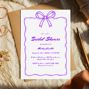 Cute Purple Hand Drawn Ribbon Bow Bridal Shower Invitation
