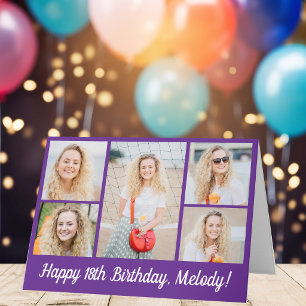 Cute Purple Happy Birthday Photo Collage Custom Card