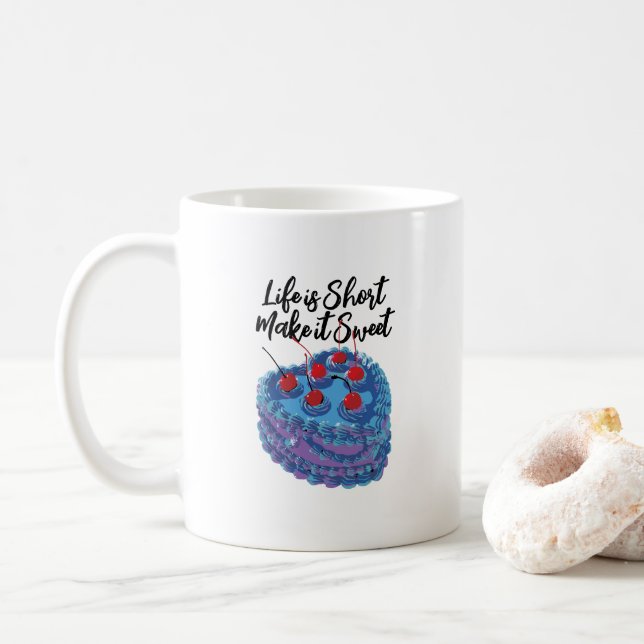 Cute Purple Heart Cake Pattern Coffee Mug (With Donut)