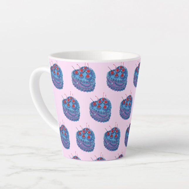 Cute Purple Heart Cake Pattern Latte Mug (Left Angle)