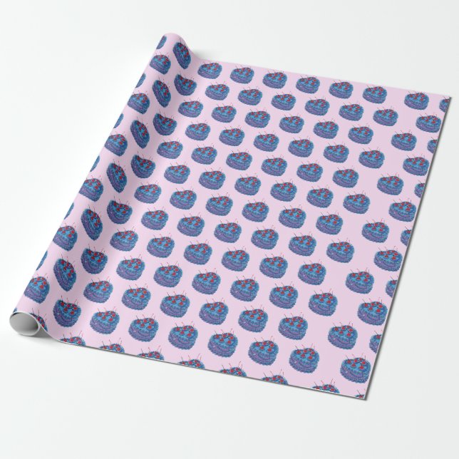 Cute Purple Heart Cake Pattern Wrapping Paper (Unrolled)