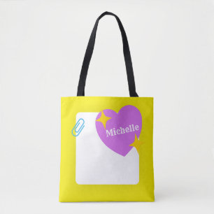 Cute Purple heart with Customised name Tote Bag