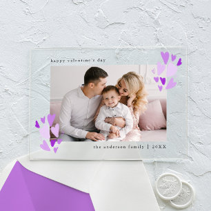 Cute Purple Hearts Photo Valentine's Day Acrylic Invitations